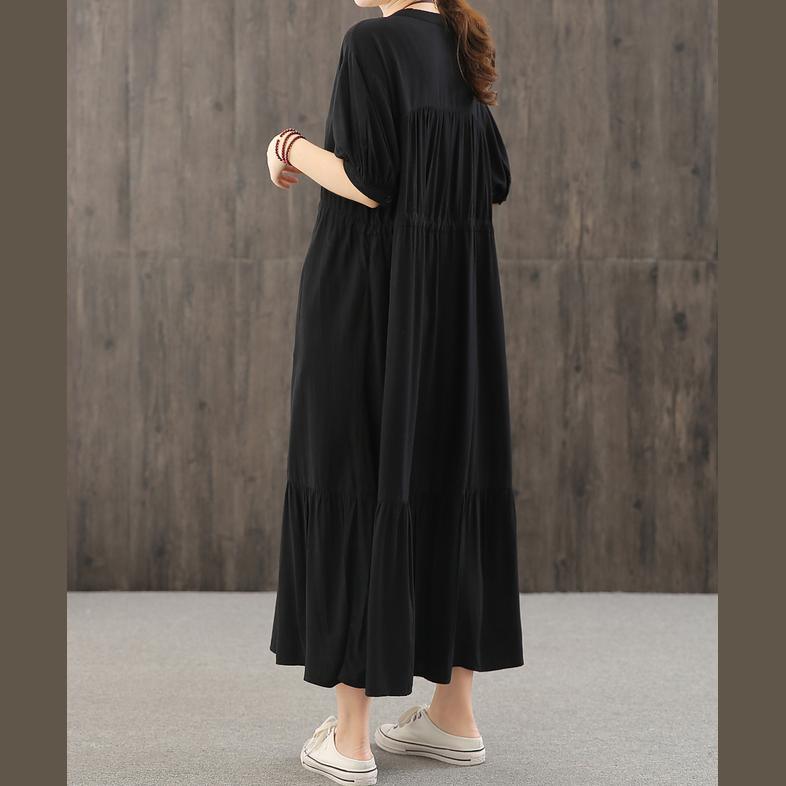Loose v neck wrinkled quilting dresses Work Outfits black Robe Dresses - Omychic