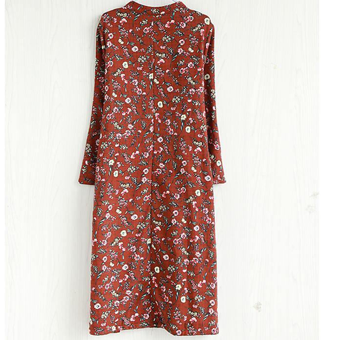 Loose winter cotton floral clothes Tutorials burgundy Traveling Dresses - Omychic