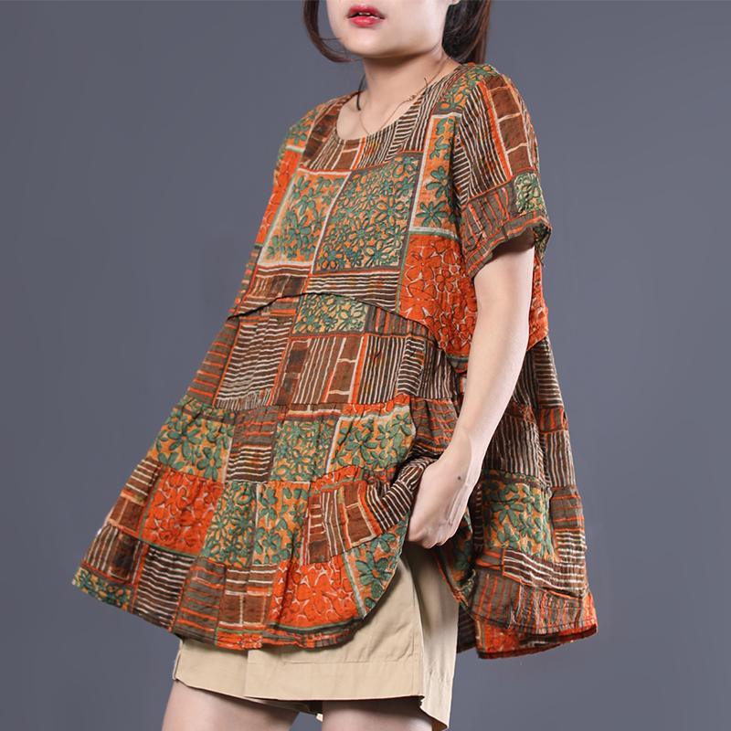 Loose wrinkled cotton linen tops women blouses Photography prints blouse summer - Omychic