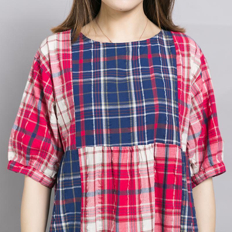 Loose Casual Plaid Color Block Midi Dress - Omychic