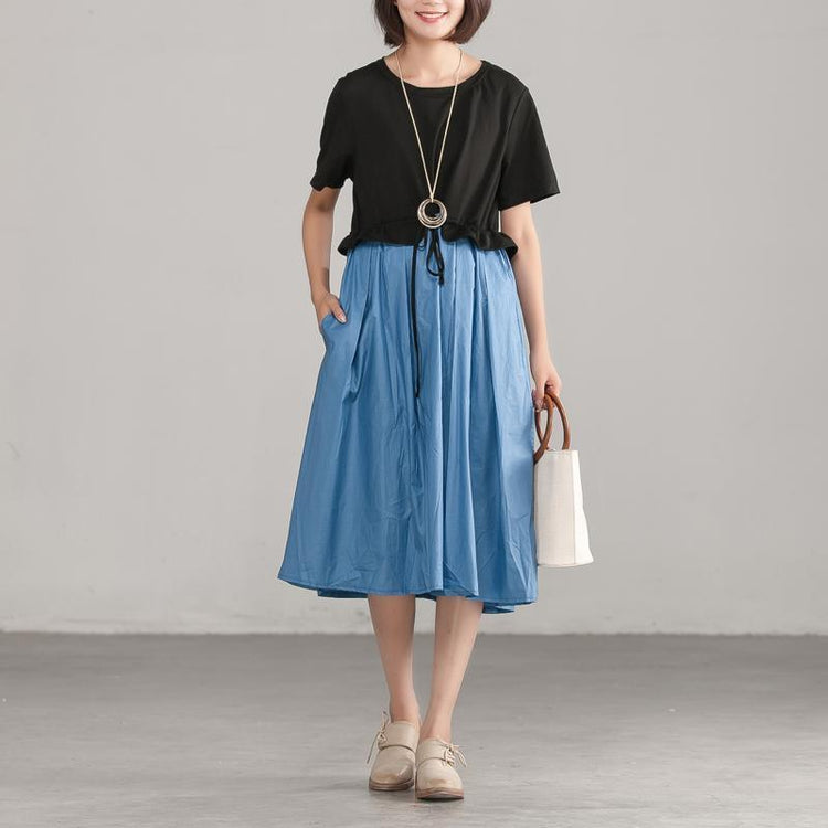 Loose Round Neck Commuter Splicing Cotton Dress - Omychic