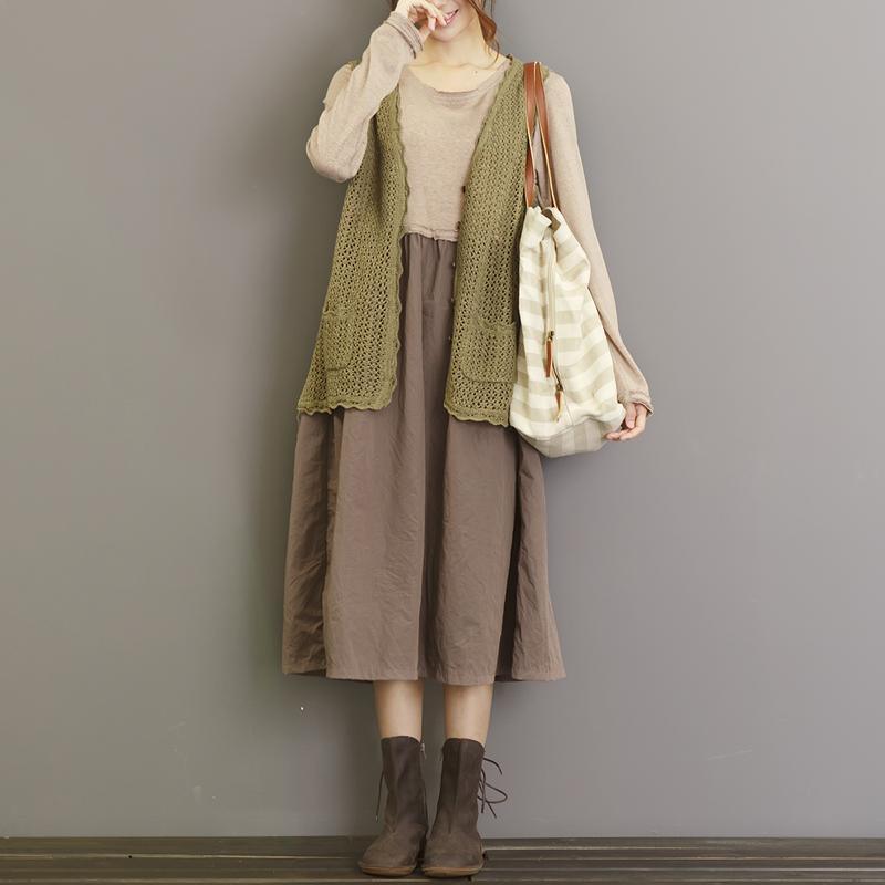 Loose knit nude sweaters top V neck vests plus size - Omychic