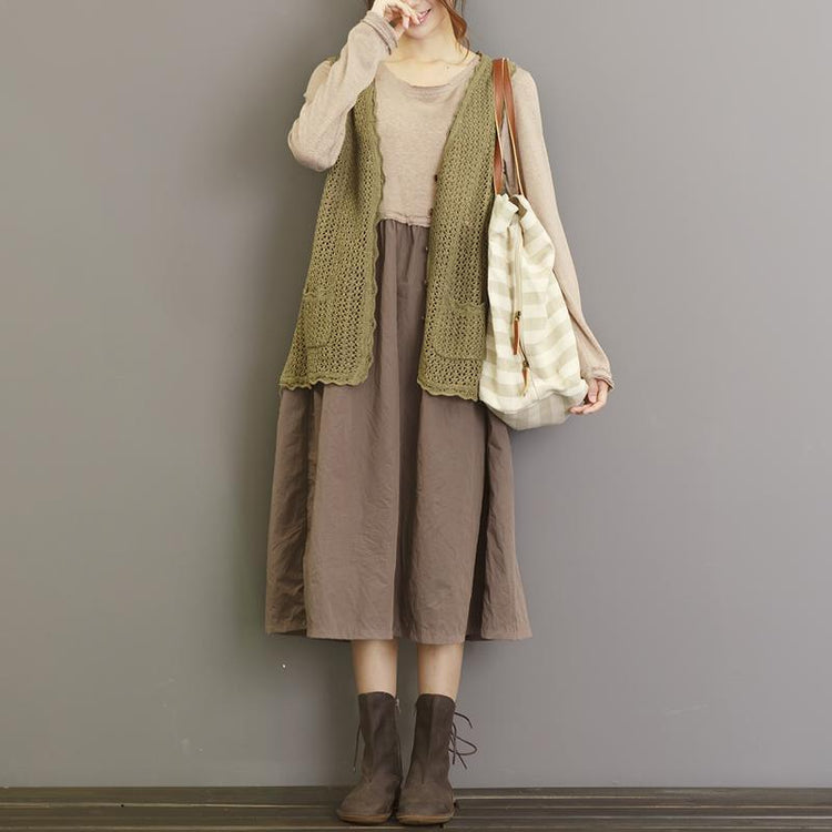Loose knit nude sweaters top V neck vests plus size - Omychic