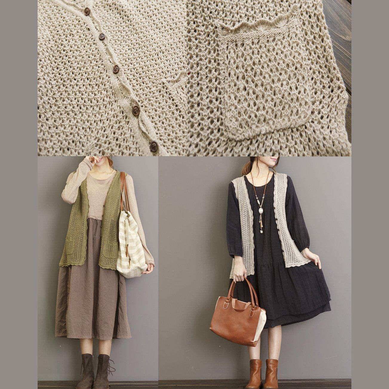 Loose knit nude sweaters top V neck vests plus size - Omychic