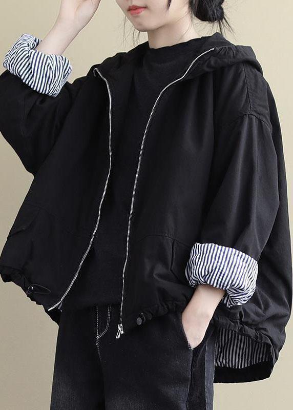 Luxury Black Hooded Zippered Winter Cotton Long sleeve Coat - Omychic