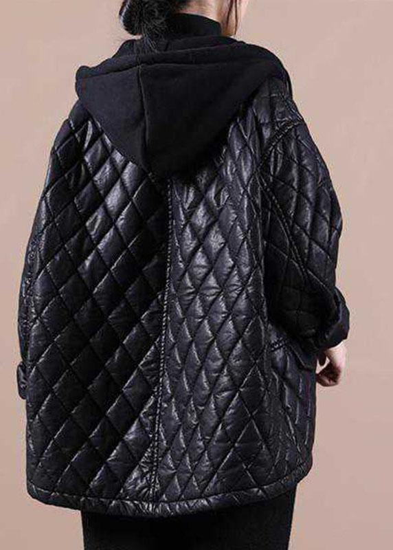 Luxury Black hooded zippered Patchwork Winter Winter Coats Long sleeve - Omychic