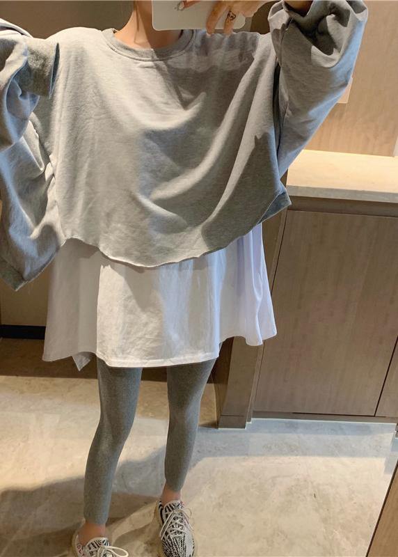 Luxury Color Block Gray Asymmetrical Sweat Shirts Tracksuits - Omychic