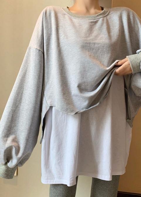 Luxury Color Block Gray Asymmetrical Sweat Shirts Tracksuits - Omychic