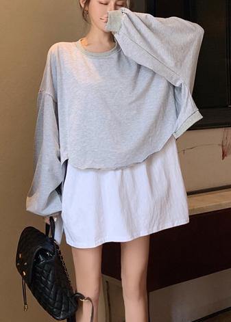 Luxury Color Block Gray Asymmetrical Sweat Shirts Tracksuits - Omychic