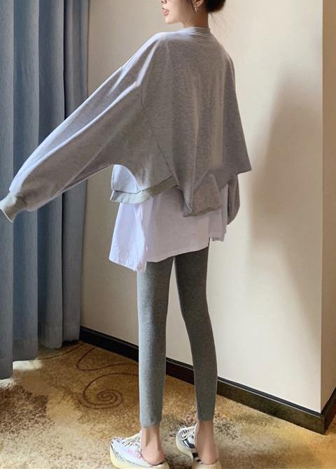 Luxury Color Block Gray Asymmetrical Sweat Shirts Tracksuits - Omychic
