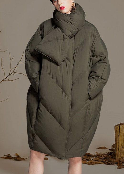 Luxury Green O-Neck zippered Loose Winter Duck Down Down Coats - Omychic