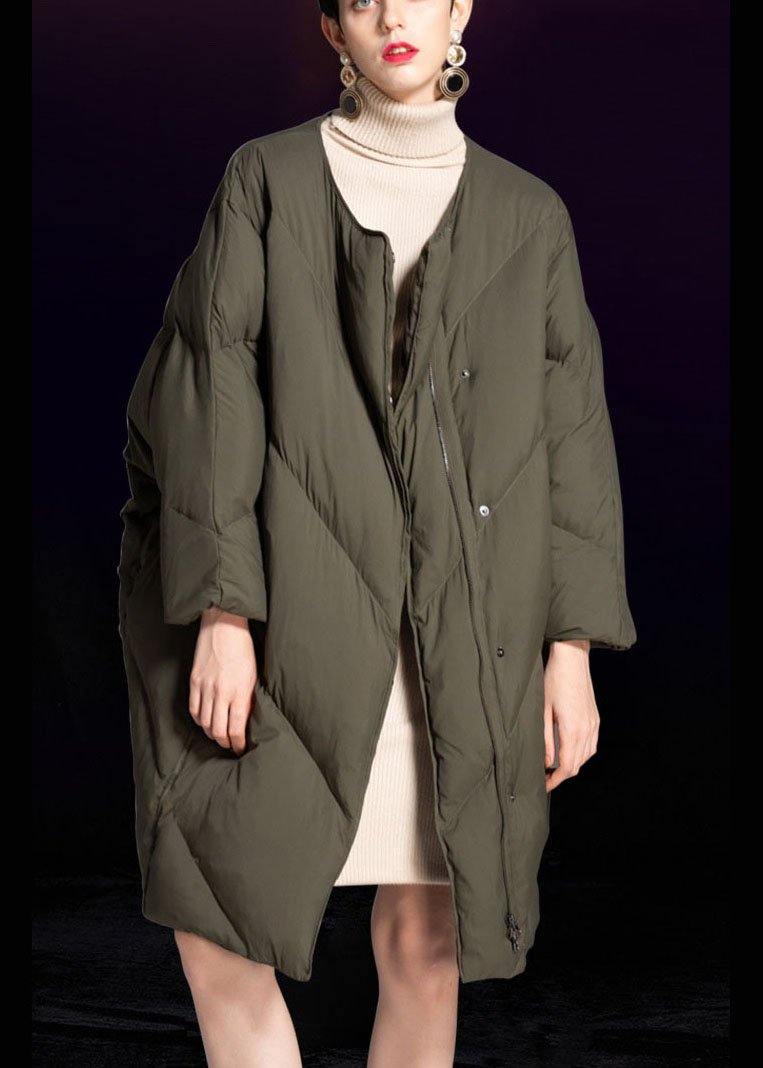 Luxury Green O-Neck zippered Loose Winter Duck Down Down Coats - Omychic