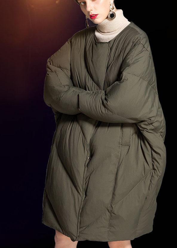 Luxury Green O-Neck zippered Loose Winter Duck Down Down Coats - Omychic