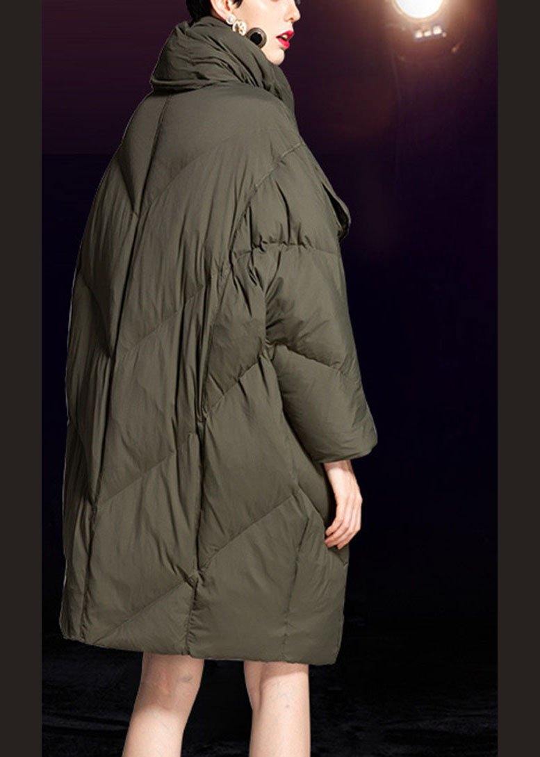Luxury Green O-Neck zippered Loose Winter Duck Down Down Coats - Omychic