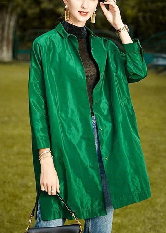 Luxury Green PeterPan Collar Button side open Fall Long sleeve Coat - Omychic