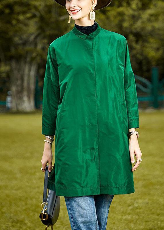 Luxury Green PeterPan Collar Button side open Fall Long sleeve Coat - Omychic