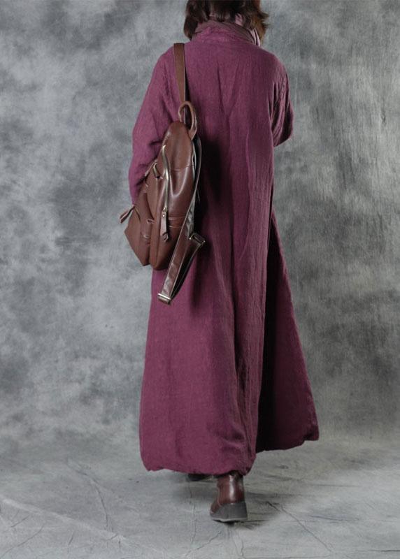 Luxury Purple Linen Button Pockets Winter Cotton Parka Long Sleeve - Omychic