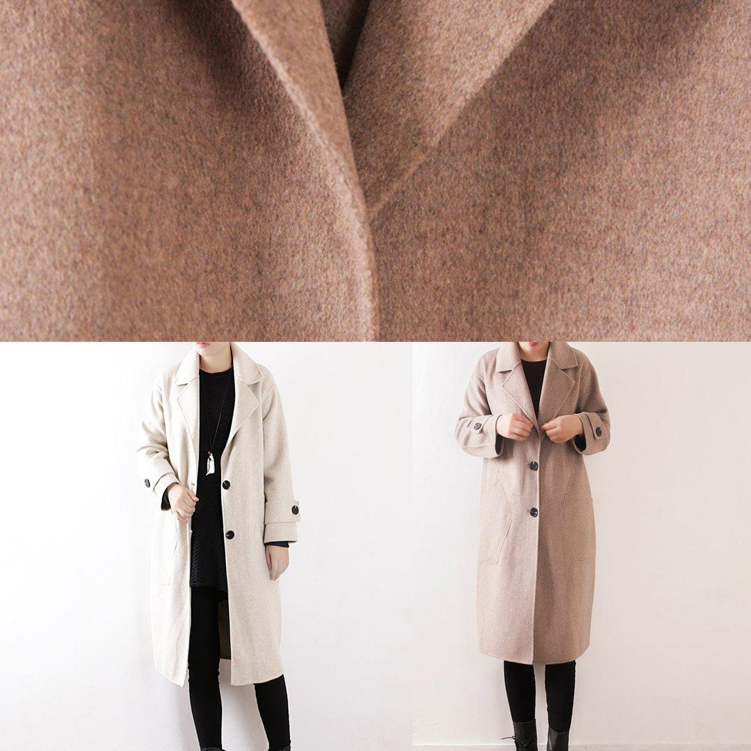 Luxury beige Woolen Coat Women Loose fitting medium length jackets fall coats lapel collar - Omychic