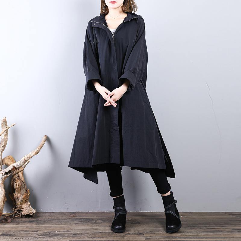 Luxury black  Coat oversize hooded maxi coat New big hem coats - Omychic