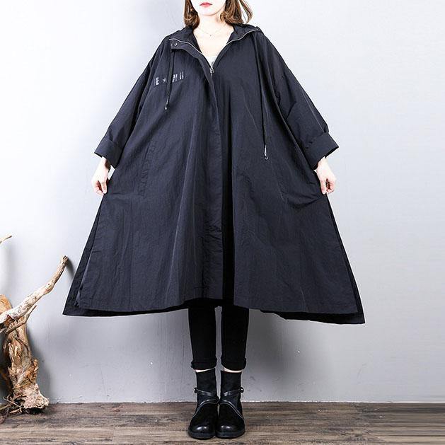 Luxury black  Coat oversize hooded maxi coat New big hem coats - Omychic
