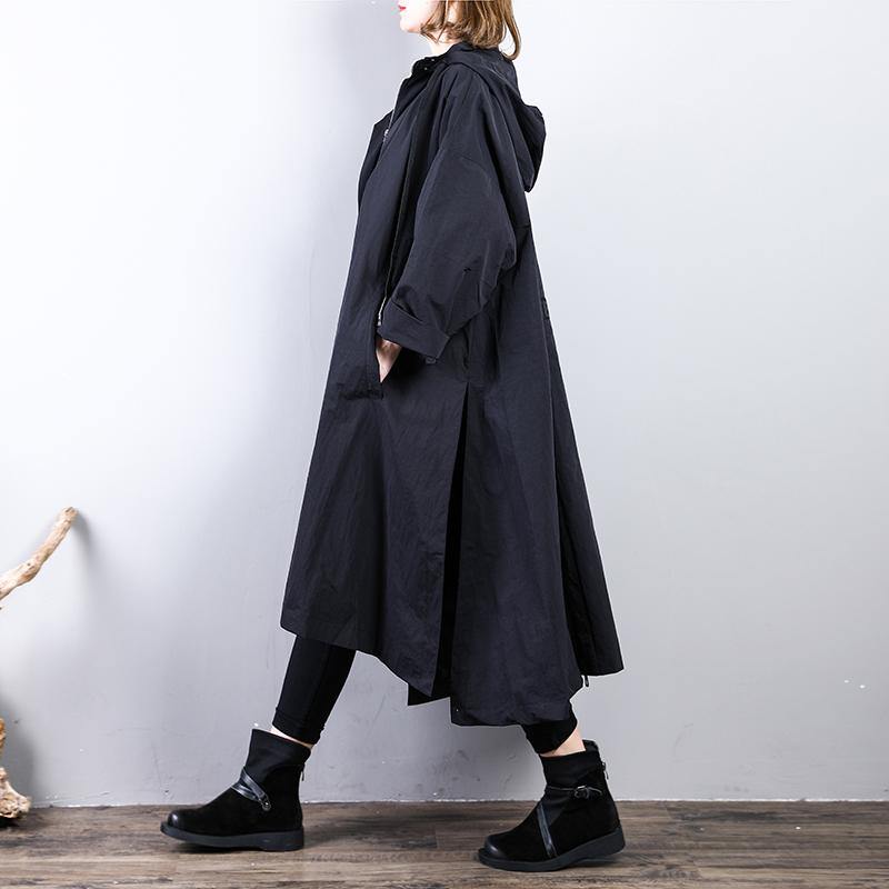 Luxury black  Coat oversize hooded maxi coat New big hem coats - Omychic