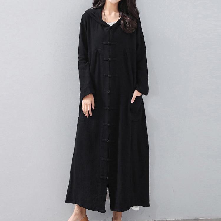 Luxury black Winter coat casual hooded trench coat Fine Chinese Button Coat - Omychic