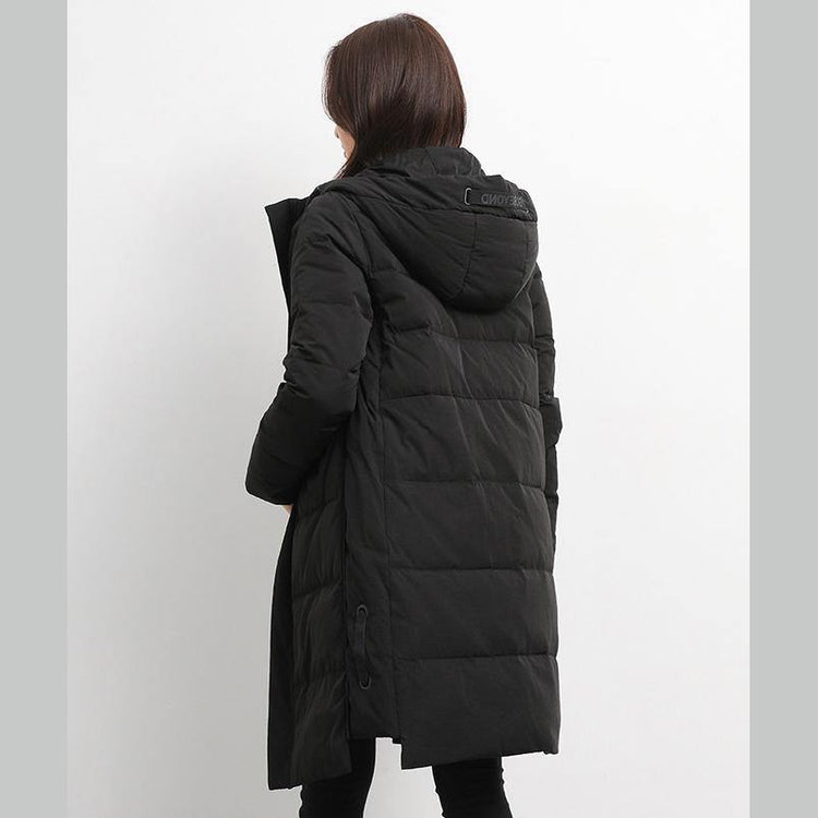 Luxury black goose Down coat plus size tie hooded snow jackets long sleeve Jackets - Omychic