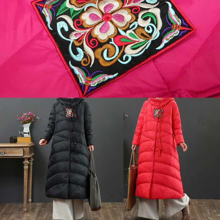 Luxury black goose Down coat plussize embroidery women parka Chinese Button Luxury coats - Omychic
