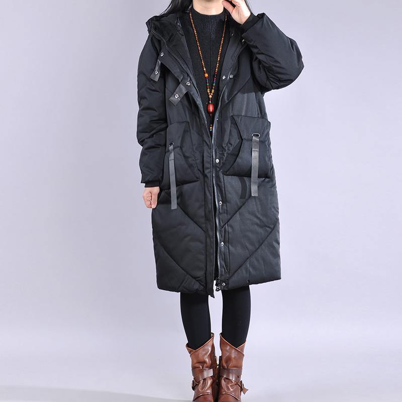Luxury black winter parkas casual down jacket zippered hooded outwear - Omychic