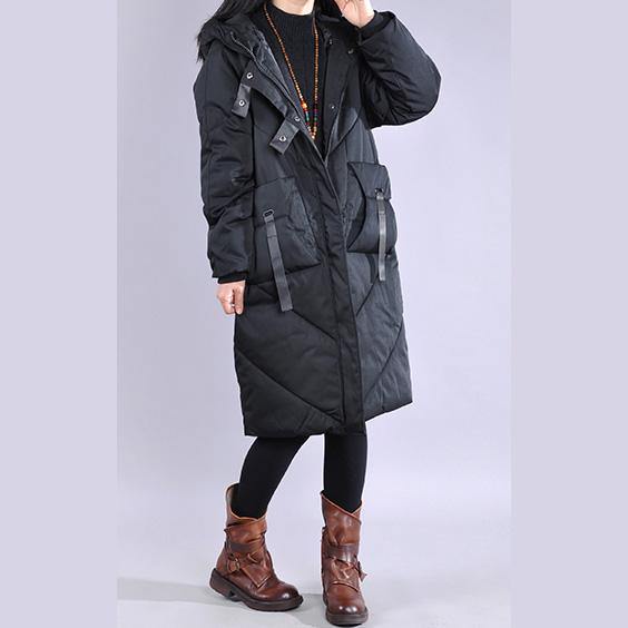 Luxury black winter parkas casual down jacket zippered hooded outwear - Omychic