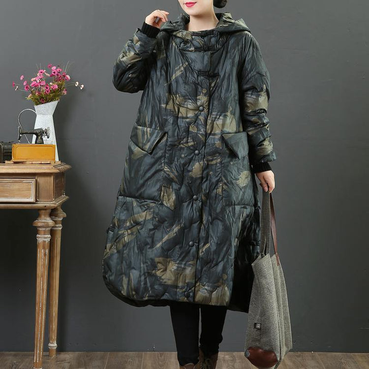 Luxury dark gray duck down coat trendy plus size side open winter jacket hooded women winter outwear - Omychic