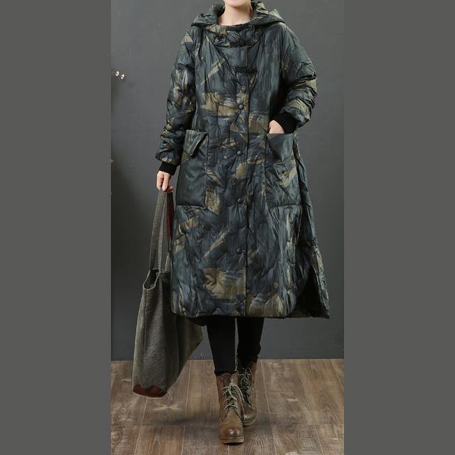 Luxury dark gray duck down coat trendy plus size side open winter jacket hooded women winter outwear - Omychic