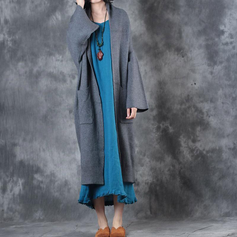 Luxury gray Coats casual long sleeve outwear Elegant pockets wool jackets - Omychic