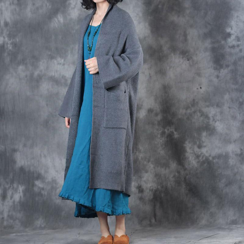 Luxury gray Coats casual long sleeve outwear Elegant pockets wool jackets - Omychic