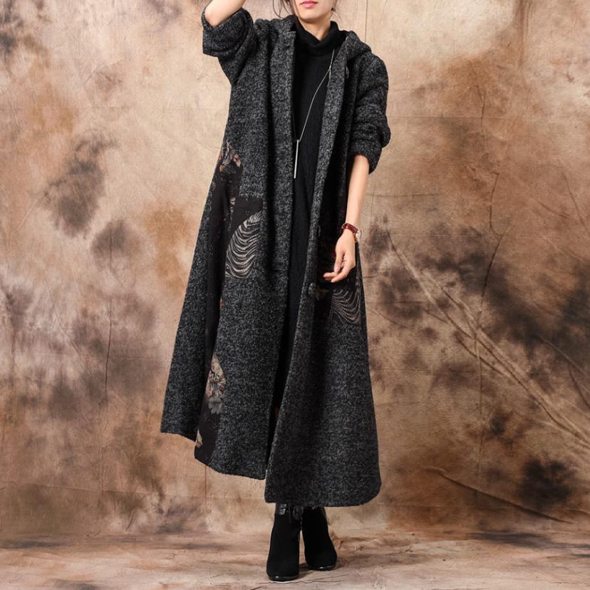 Luxury gray woolen coats trendy plus size patchwork hooded women coats - Omychic