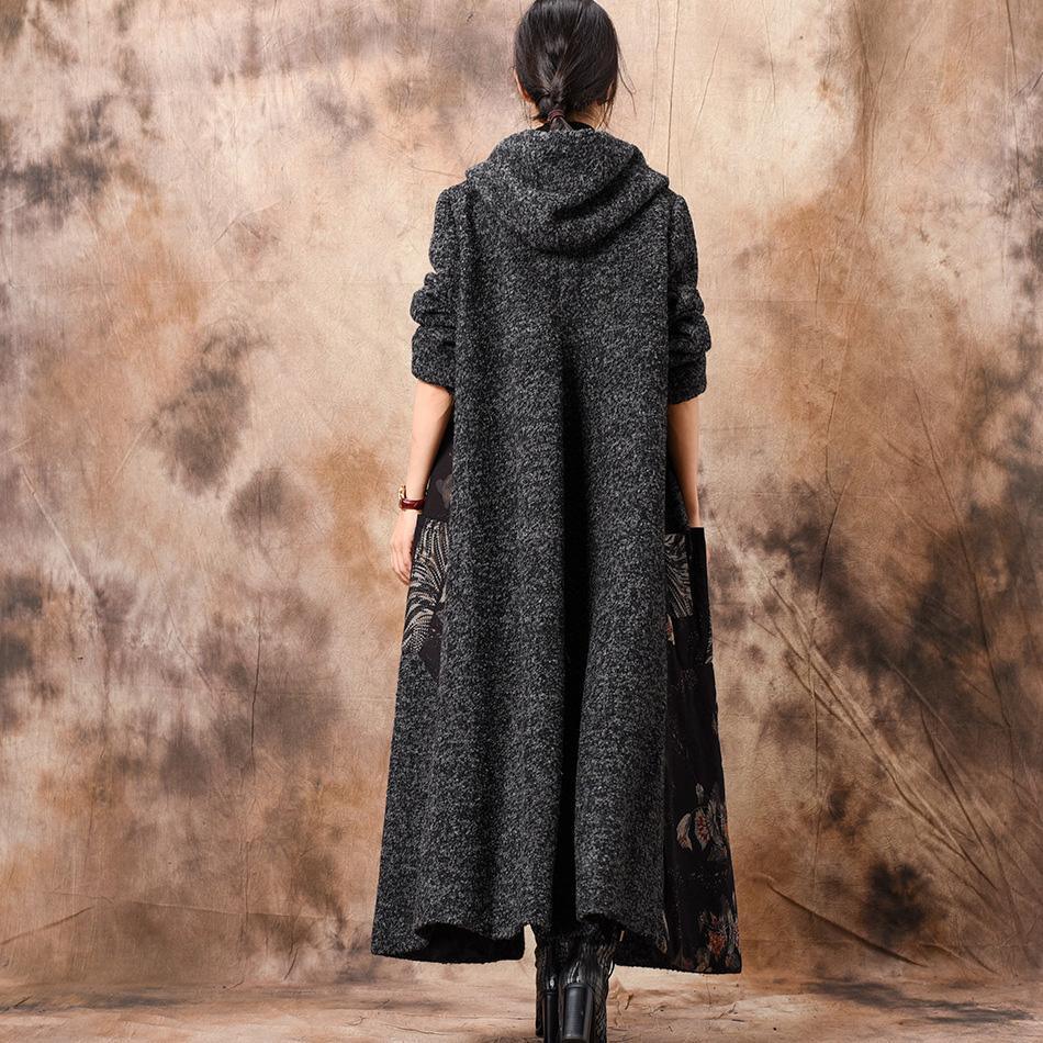 Luxury gray woolen coats trendy plus size patchwork hooded women coats - Omychic