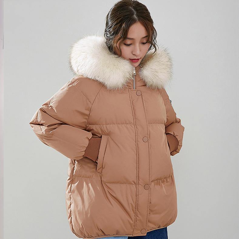 Luxury khaki warm winter coat oversize fur collar winter jacket long sleeve Jackets - Omychic