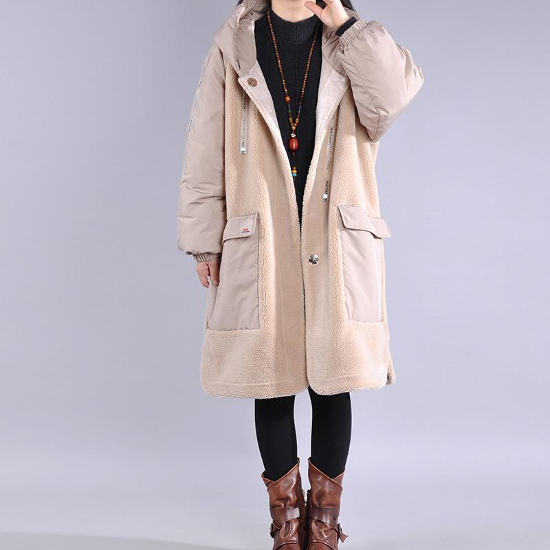Luxury khaki winter parkas plus size clothing hooded pockets winter outwear - Omychic