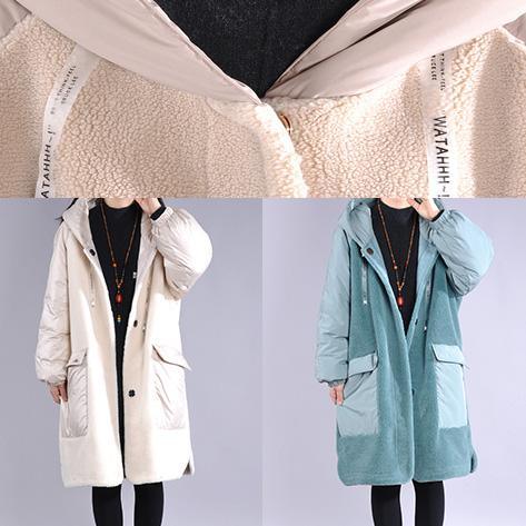 Luxury khaki winter parkas plus size clothing hooded pockets winter outwear - Omychic