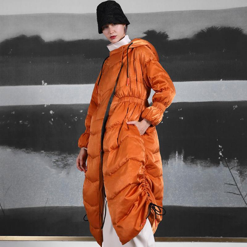 Luxury orange duck down coat trendy plus size side drawstring winter jacket hooded Jackets - Omychic