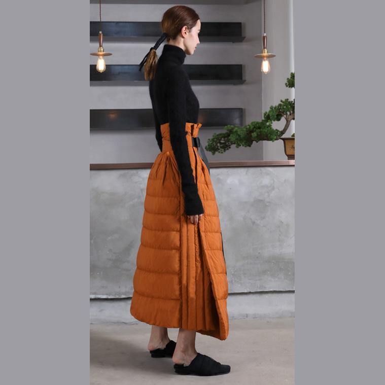 Luxury orange duck down skirts casual high waist winter skirts thick oversize maxi skirts - Omychic