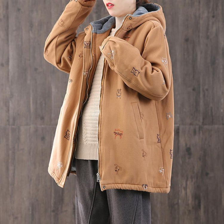 Luxury oversize Coats winter coats khaki embroidery hooded drawstring women parka - Omychic