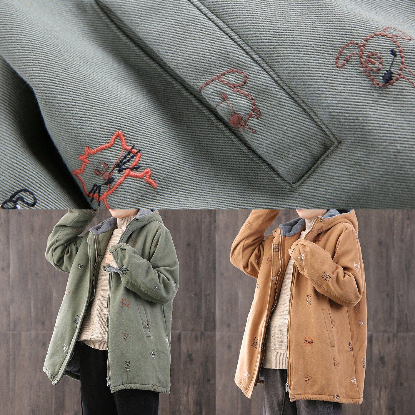 Luxury oversize Coats winter coats khaki embroidery hooded drawstring women parka - Omychic