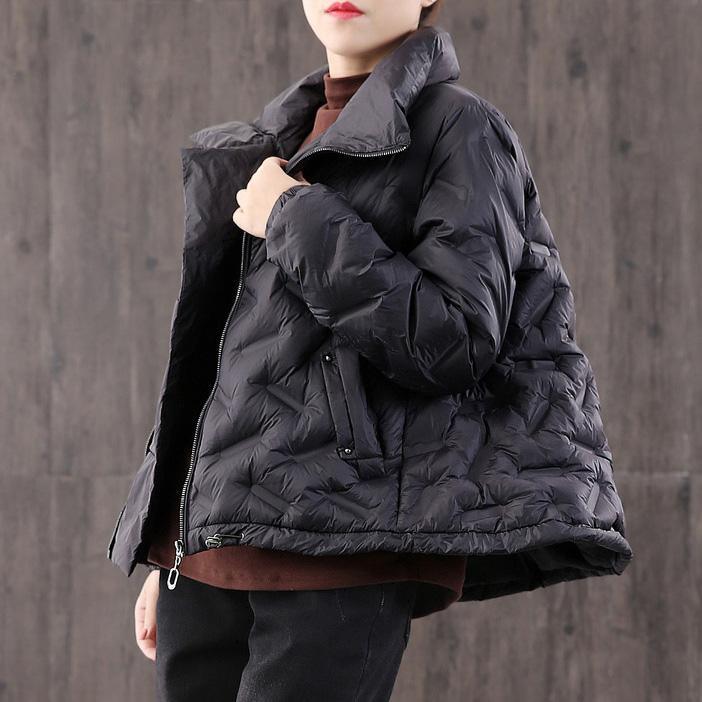 Luxury plus size clothing black high neck zippered down jacket woman - Omychic