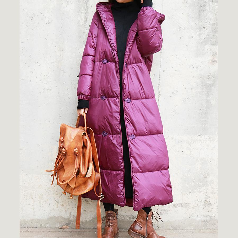 Luxury purple women parka Loose fitting Jackets & Coats hooded winter outwear Chinese Button - Omychic