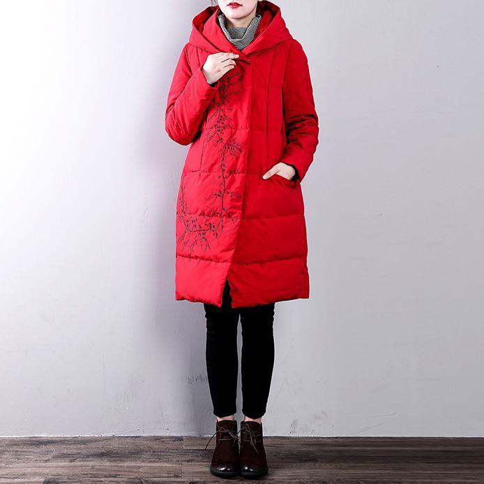 Luxury red warm winter coat plus size hooded embroideryYZ-2018111410 - Omychic