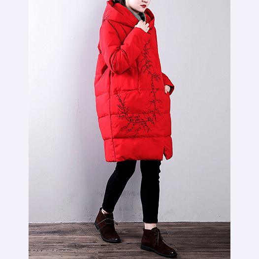 Luxury red warm winter coat plus size hooded embroideryYZ-2018111410 - Omychic