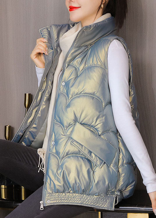 Luxury silver zippered Pockets Winter Sleeveless Puffer Vest