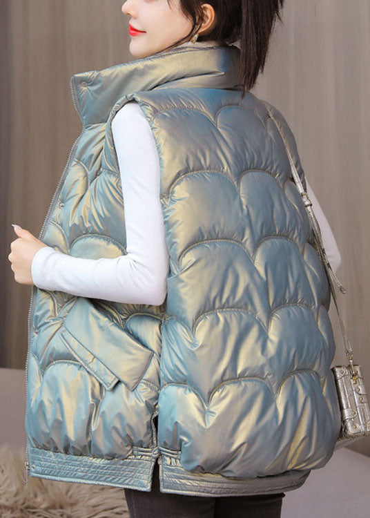 Luxury silver zippered Pockets Winter Sleeveless Puffer Vest