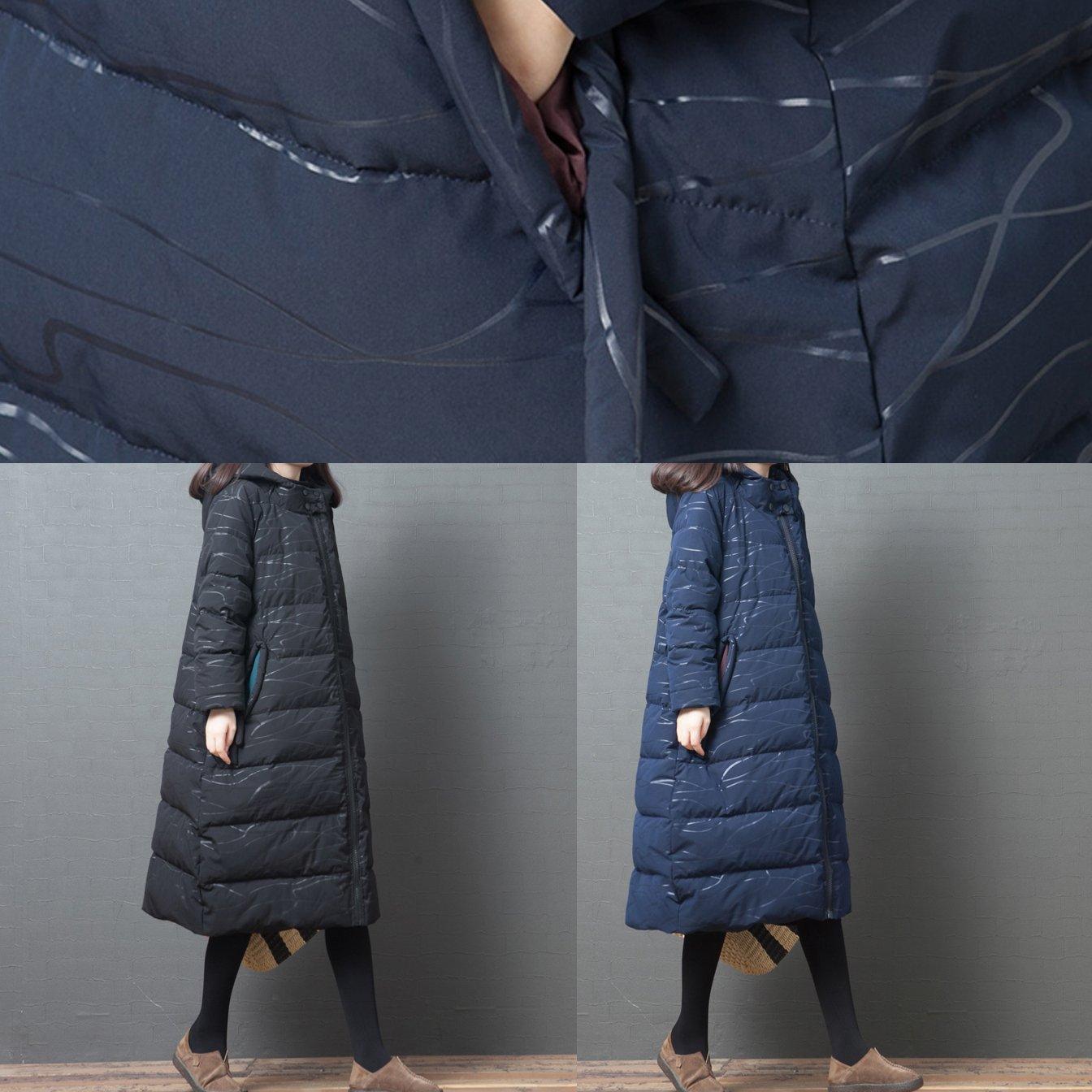 Luxury trendy plus size down jacket winter coats black hooded zippered women parka - Omychic